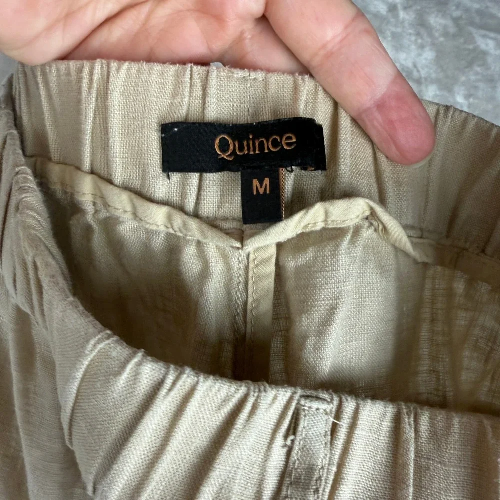 Quince Womens European Linen Wide Leg Cropped Pants Oatmeal Beige Size M
